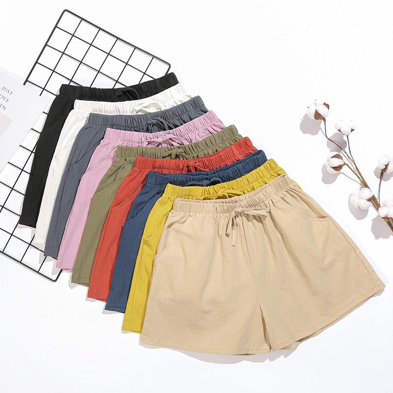 Women Linen Cotton Sports Casual Wide Leg Shorts