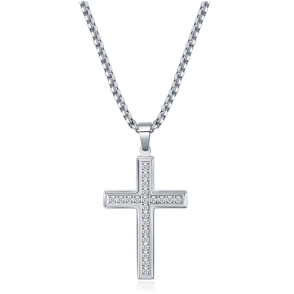 Fashion Simple Zircon Cross Stainless Steel Pendant Necklace