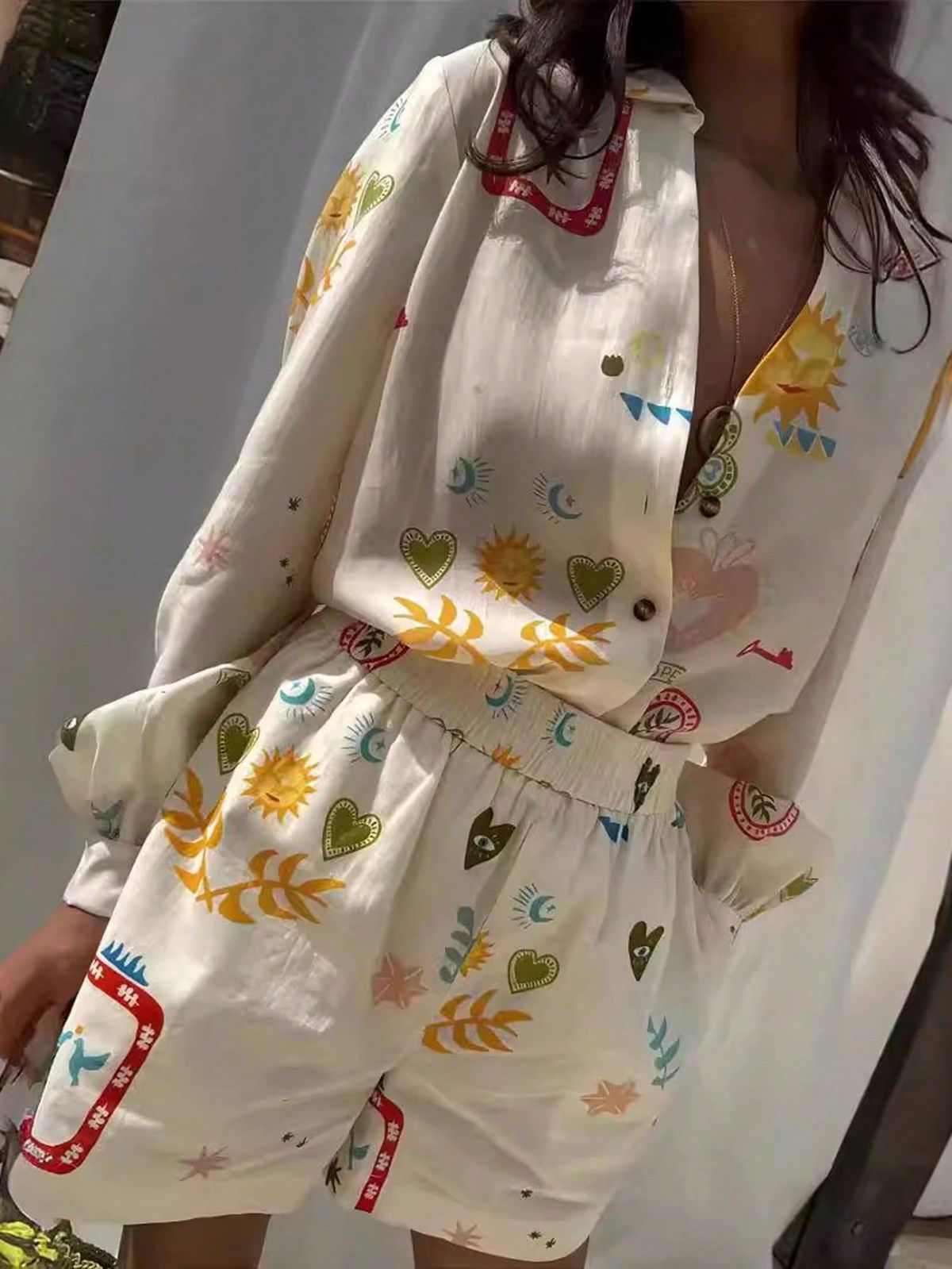 Women Summer Vacation Printed Shirt Shorts Set