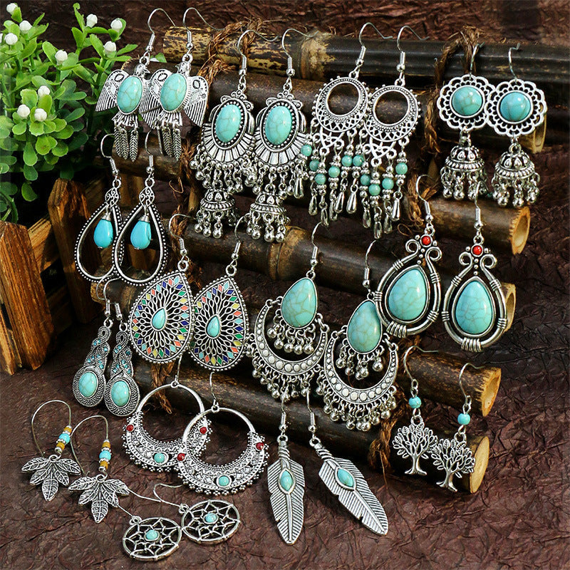 Boucles d'oreilles longues bohèmes en forme de goutte turquoise