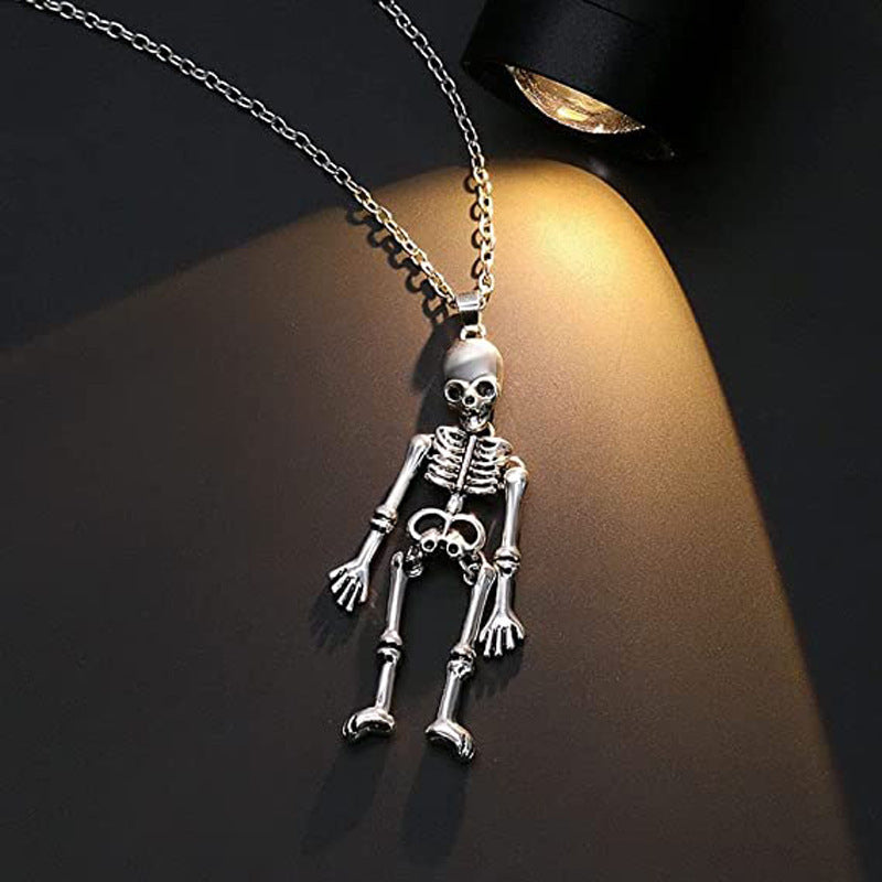 Collar de metal con colgante de esqueleto unisex de Halloween