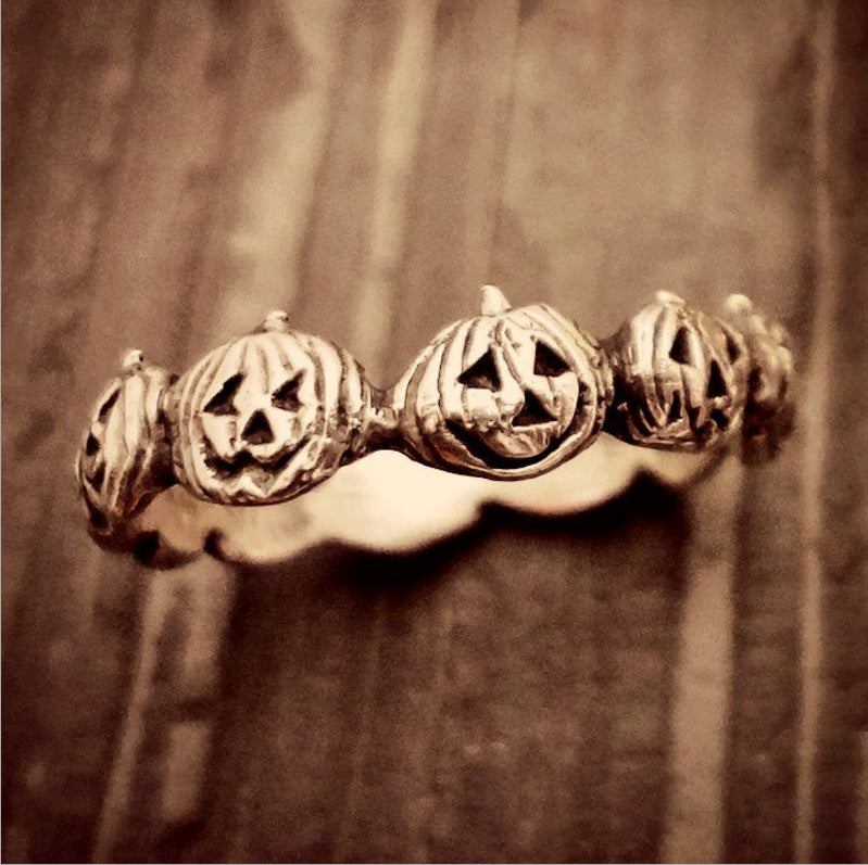 Anillo de calabaza de Halloween retro simple para mujer, aleación estilo fruta