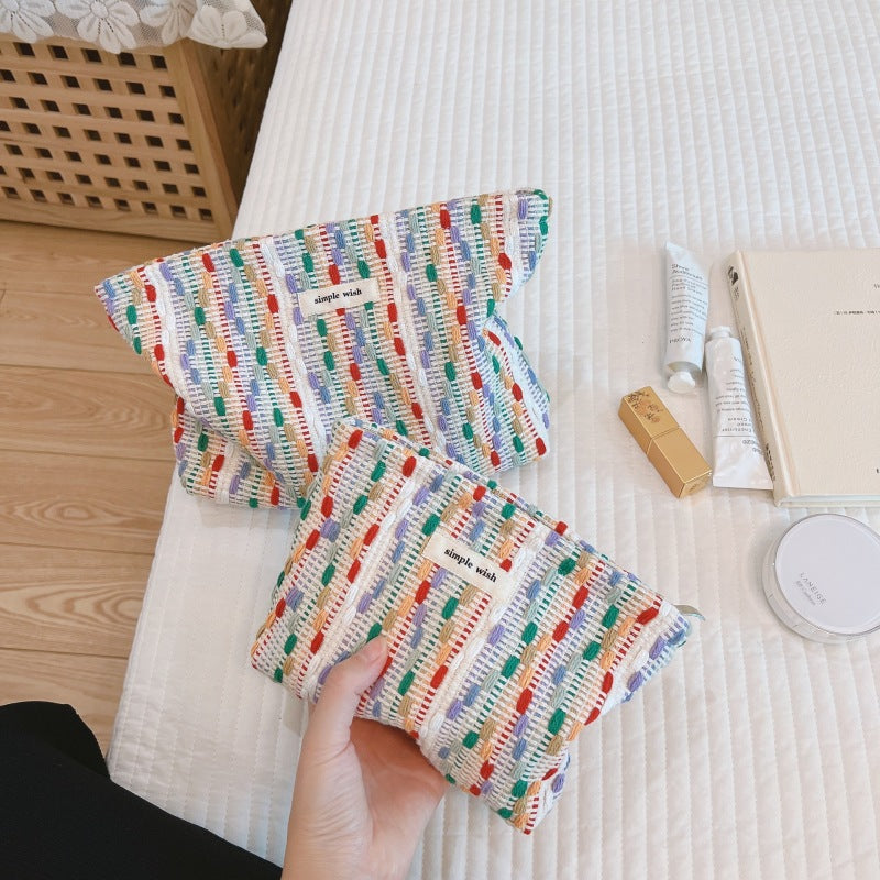 Bolsa de cosméticos tejida multicolor sencilla