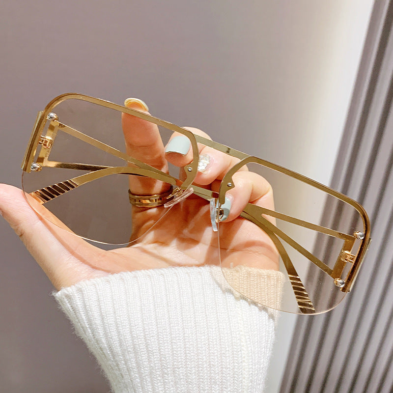 Lunettes de soleil à demi-monture en métal pour femmes, protection UV, simples et tendance