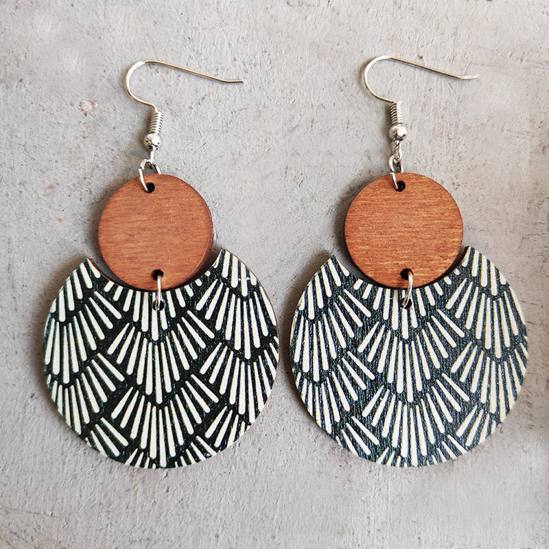 Bohemian Floral Print Geometric Stripe Earrings