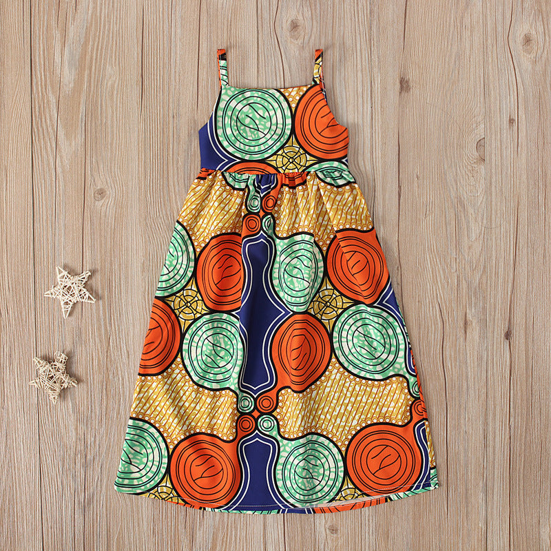 Children Kids Baby Fashion Girls Sleeveless Print Suspender Bohemian Dress