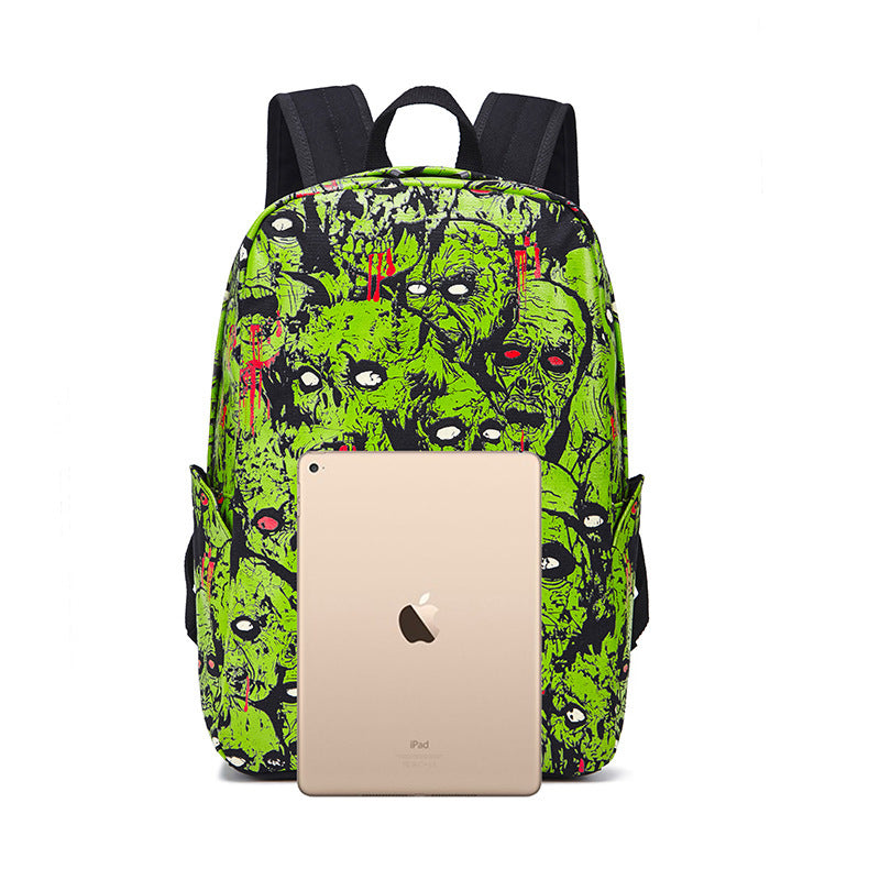 Women Fashion Halloween Print Skull Pattern Canvas Backpack