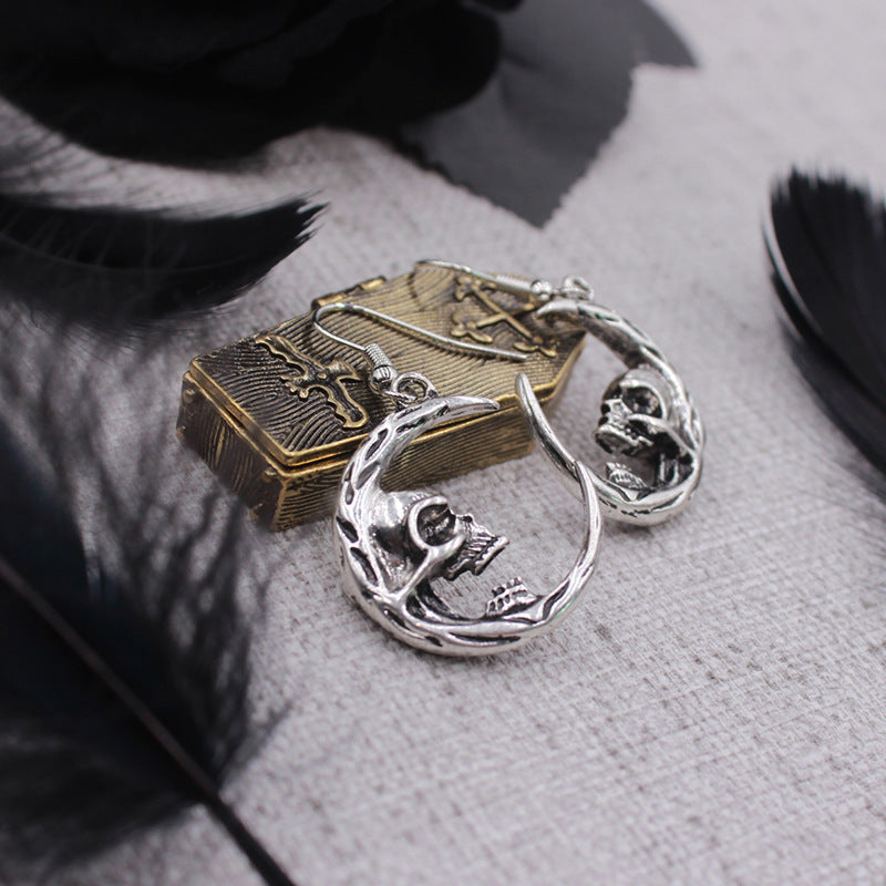 Gothic Skull Moon Earrings in Alloy with Punk Style Design