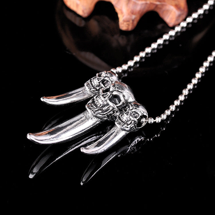 Collar unisex con colgante de diente de lobo y calavera punk para Halloween