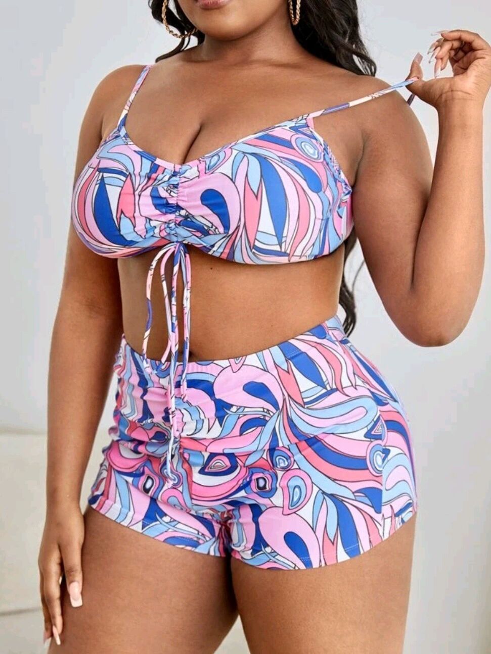 Women Fashion Sexy Plus Size Geometric Swimsuit Set