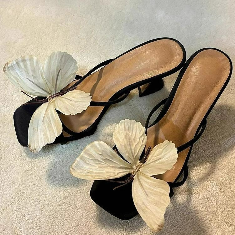 Zapatillas de tacón alto con diseño de mariposa para vacaciones de verano para mujer