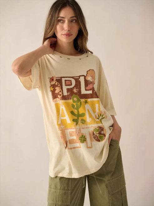 Women Casual Printed Round Neck Short Sleeve T-Shirt