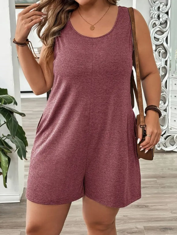 Combinaison décontractée sans manches grande taille pour femme en élasthanne