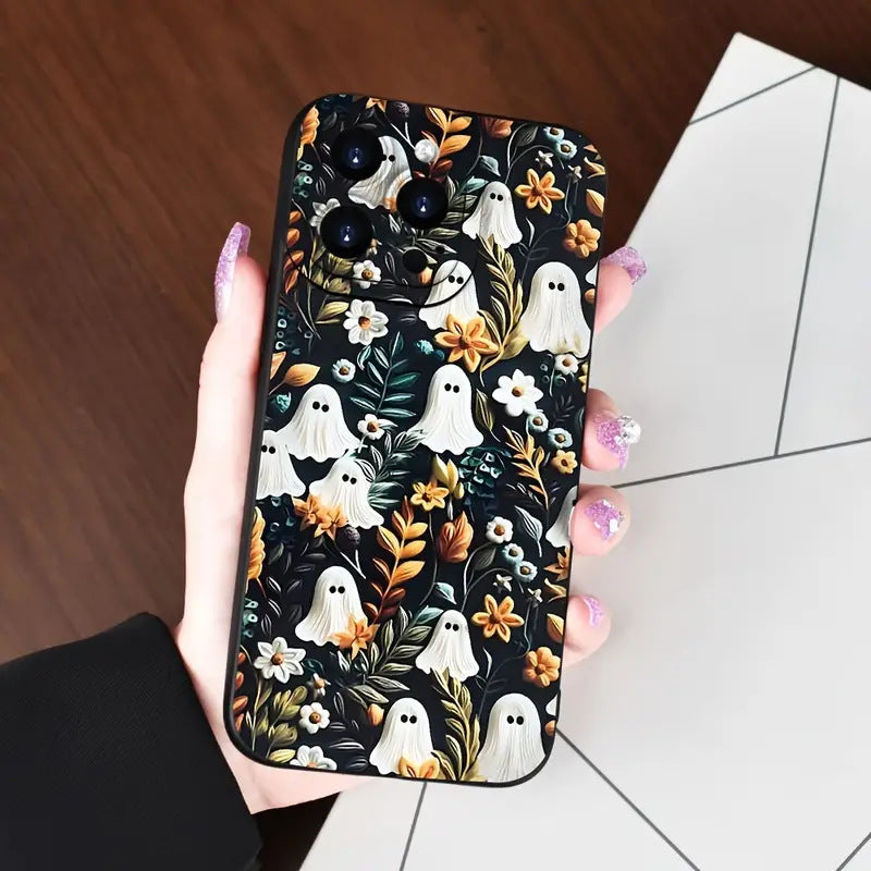 Women Cartoon Halloween Ghost Floral Phone Case TPU