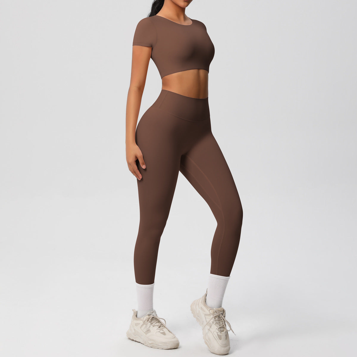 Ensemble de sport deux pièces de yoga pour femmes, couleur unie