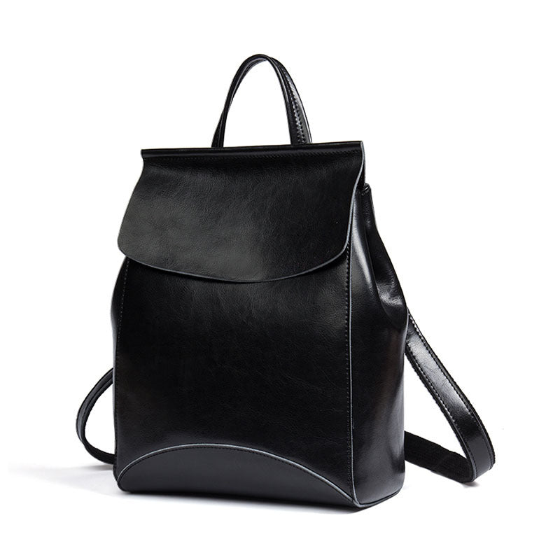 Mochila de cuero simple retro de color sólido para mujer