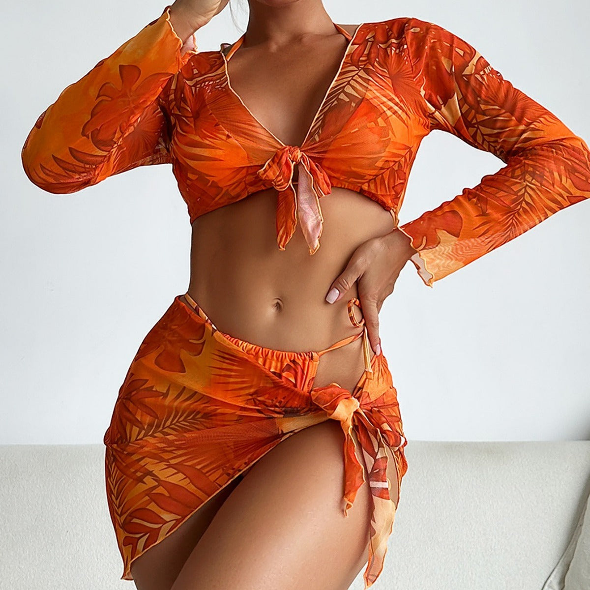 Fashion Sexy Print Bikini Four-Piece Set