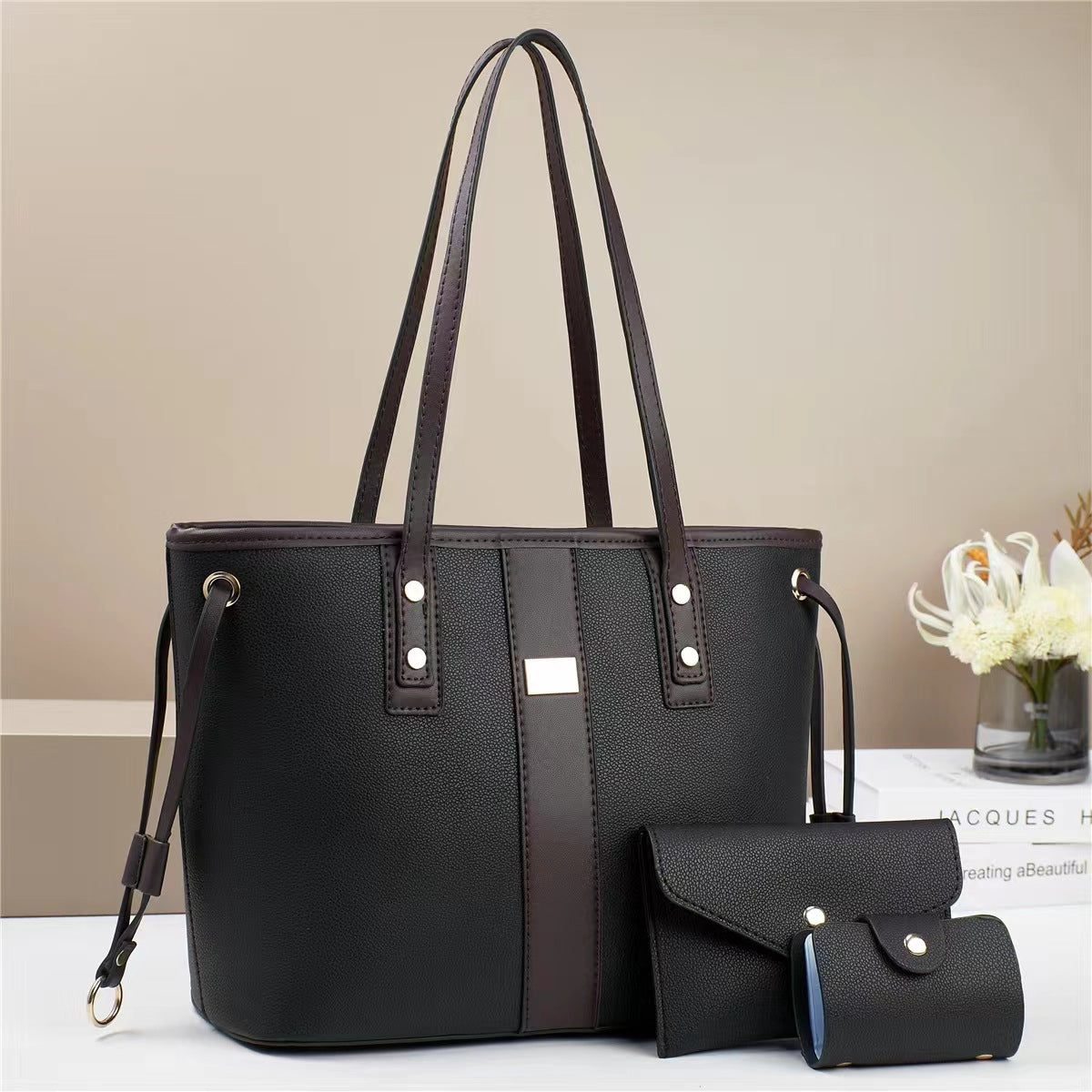 Women Color Blocking Large Capacity Tote Bag Set