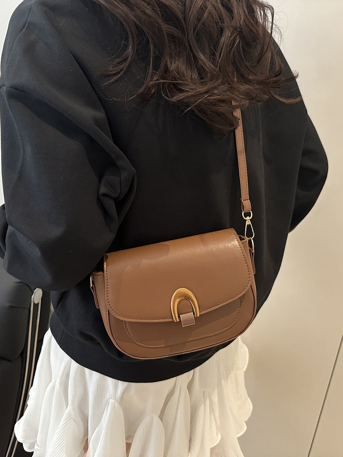 Bolso de hombro retro de color sólido para mujer