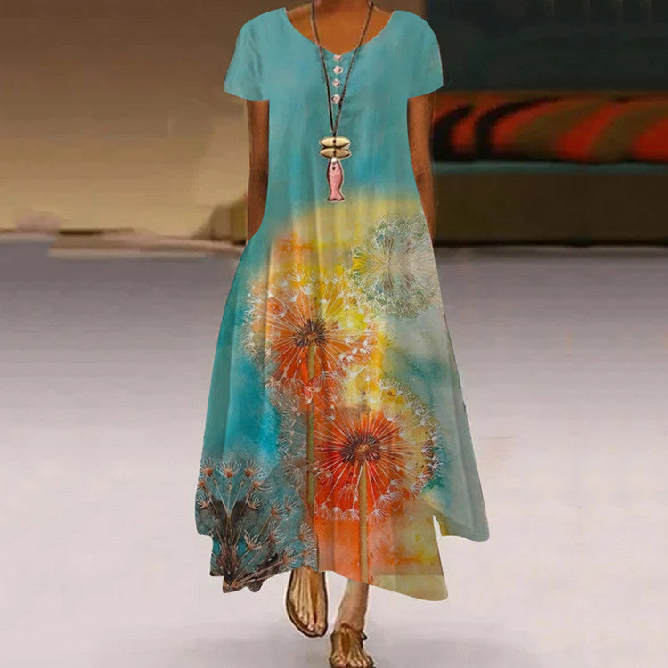 Women Elegant Bohemian Summer Floral Printed Ruffled Dress