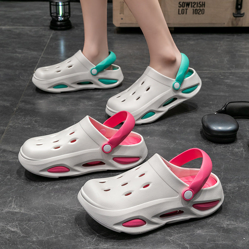 Pantuflas casuales de suela gruesa con bloques de color a la moda para mujer