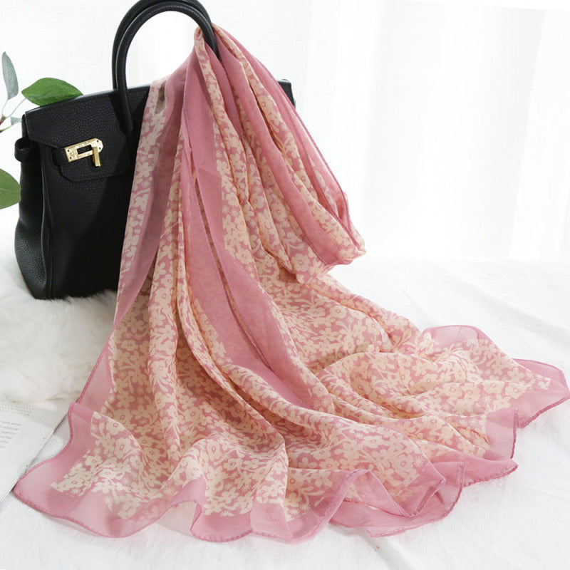 Elegante bufanda de gasa con estampado floral para mujer