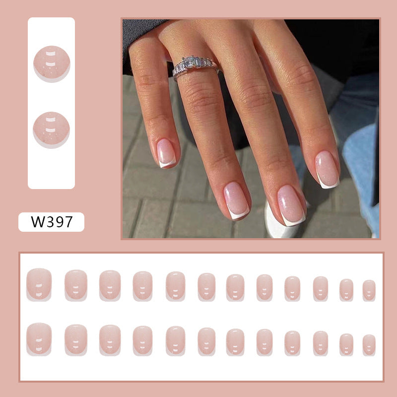 Faux ongles amovibles simples et mignons, roses et blancs pailletés
