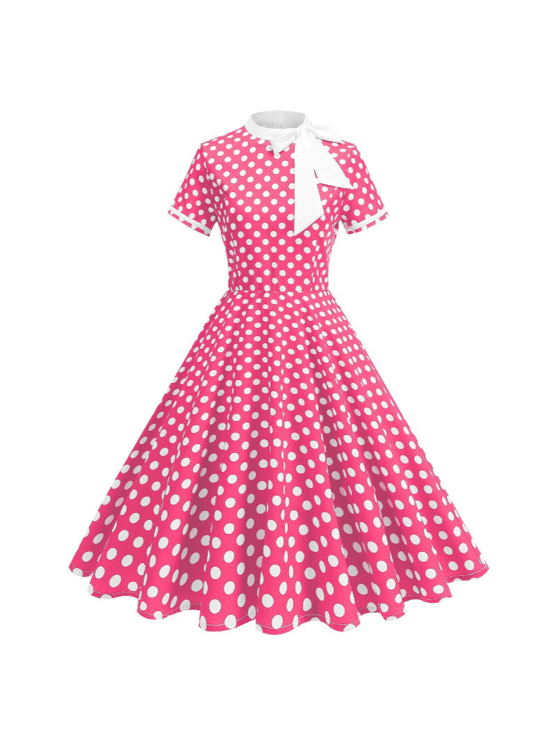 Women Fashion Elegant Color Contrast Wave Dot Dress