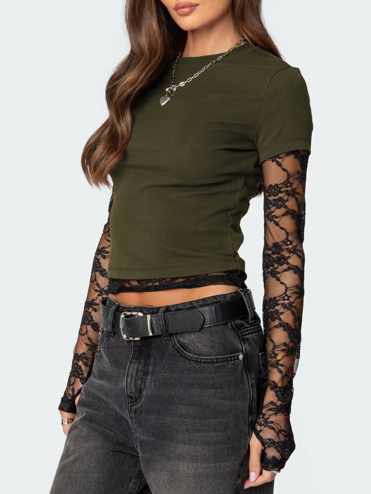 Women Y2k Lace Stitching Long Sleeve T-Shirt