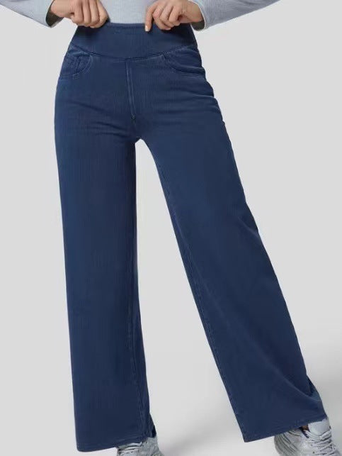 Women Fashion Casual Solid Color High Waist Wide Leg Jeans