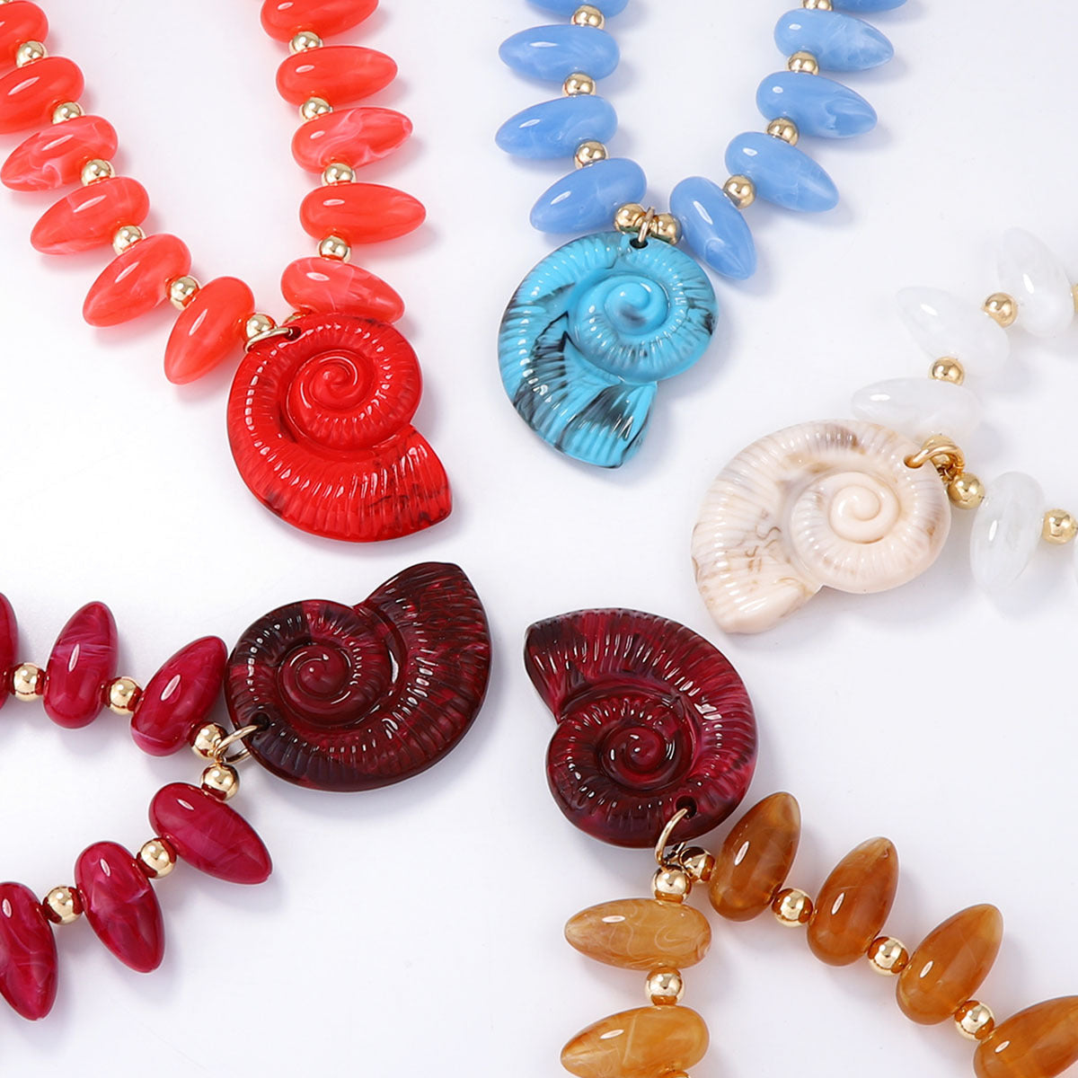 Women Fashion Exaggerated Vacation Multicolor Beaded Conch Pendant Sea Necklace