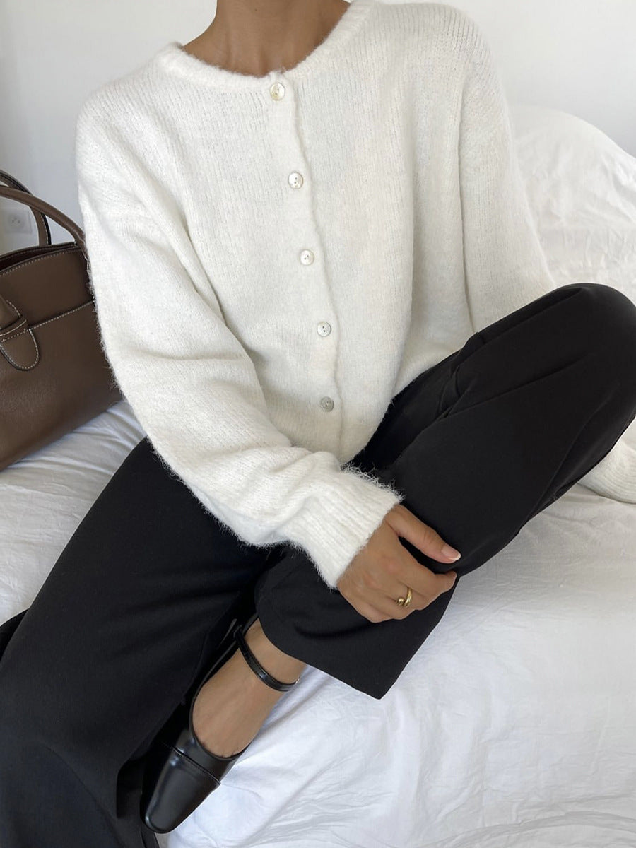 Women Vintage Wool Blend Knitted Cardigan Sweater
