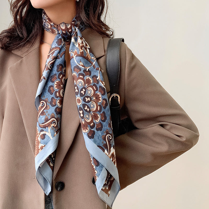 Bufanda de seda cuadrada estampada informal de moda para mujer