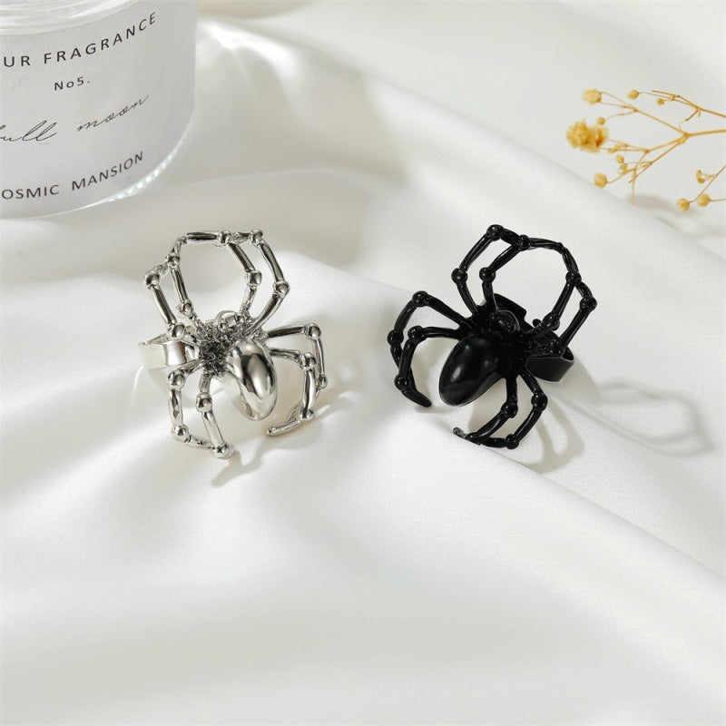 Anillo de araña oscura retro de Halloween para mujer