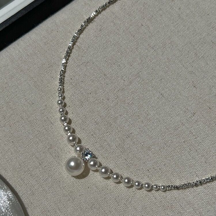 Collar elegante de perlas de plata para mujer, estilo geométrico