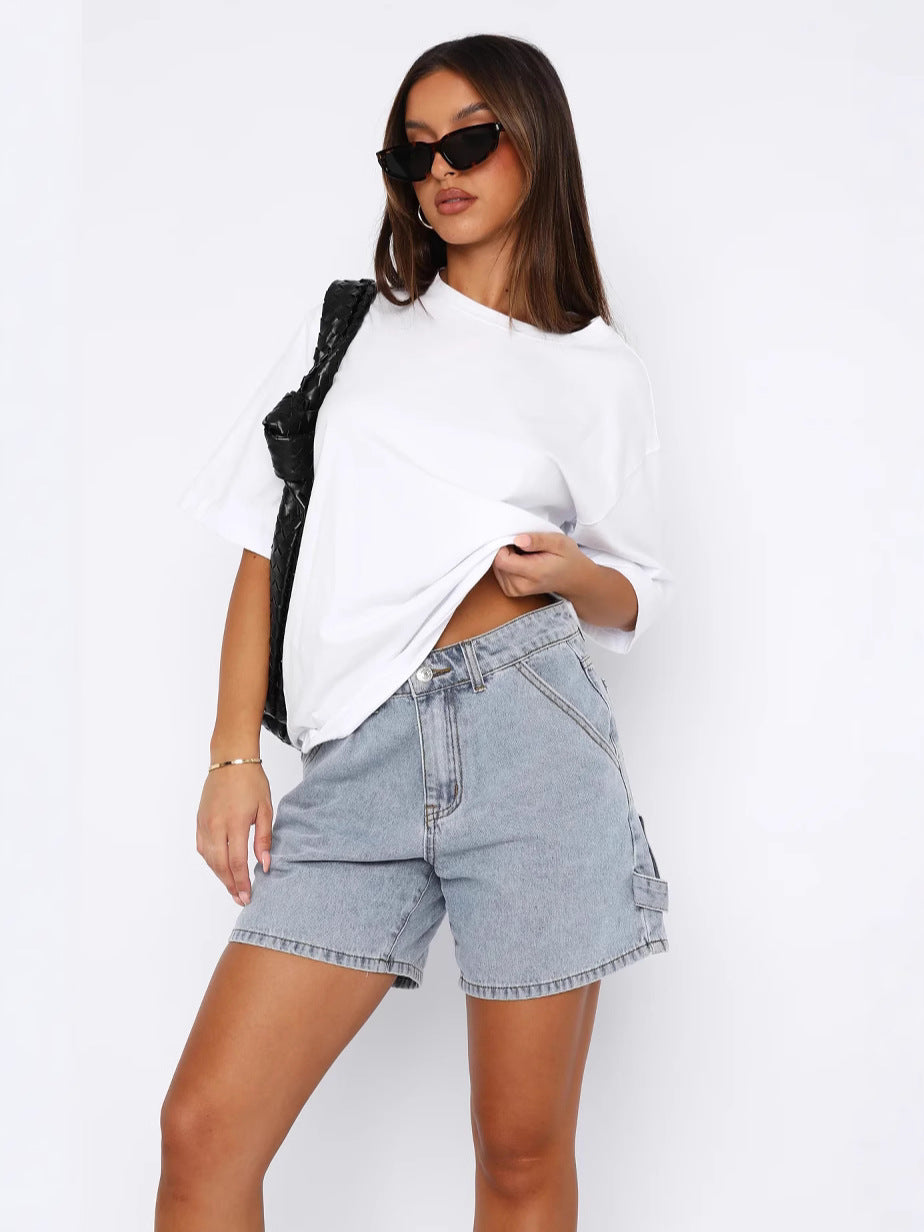 Pantalones cortos vaqueros holgados casuales de moda para mujer