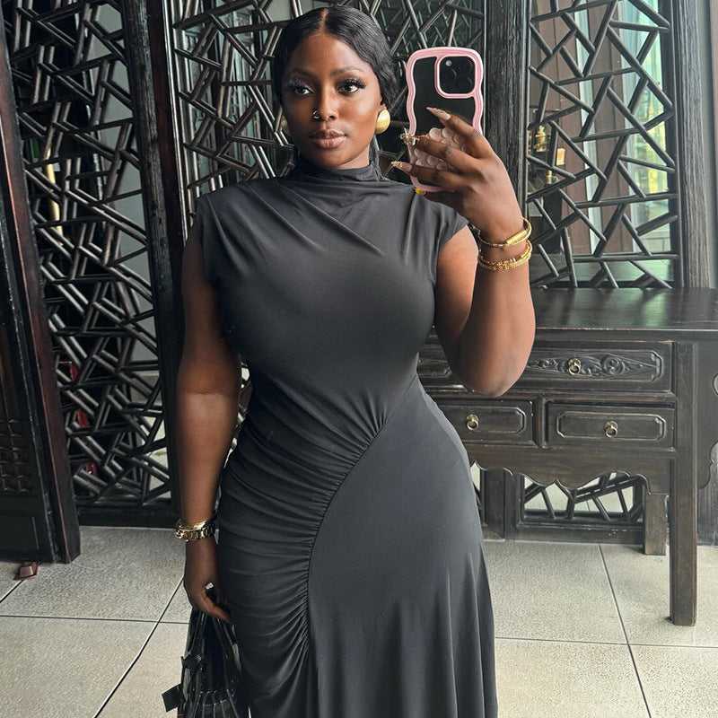 Vestido midi elegante de color liso irregular a la moda para mujer