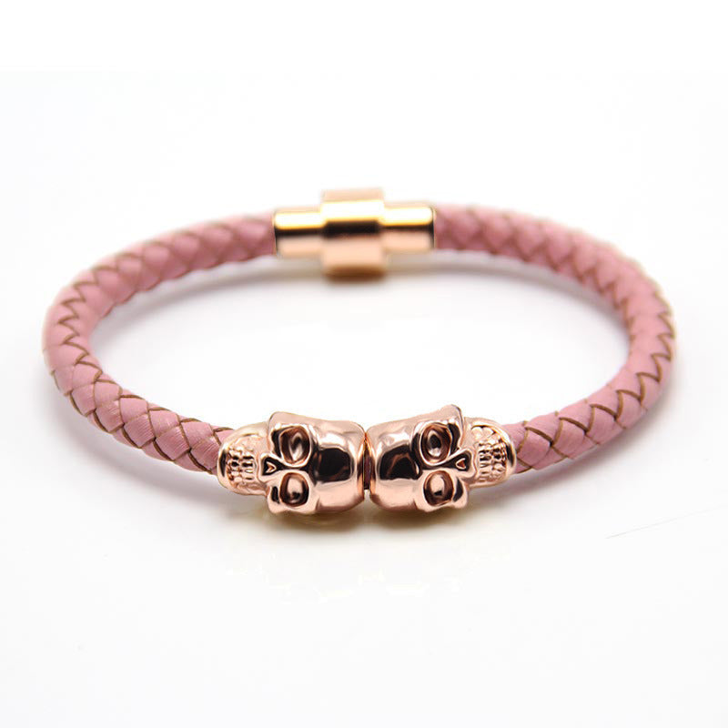 Men Fashion Skull Magnetic Woven Bracelet