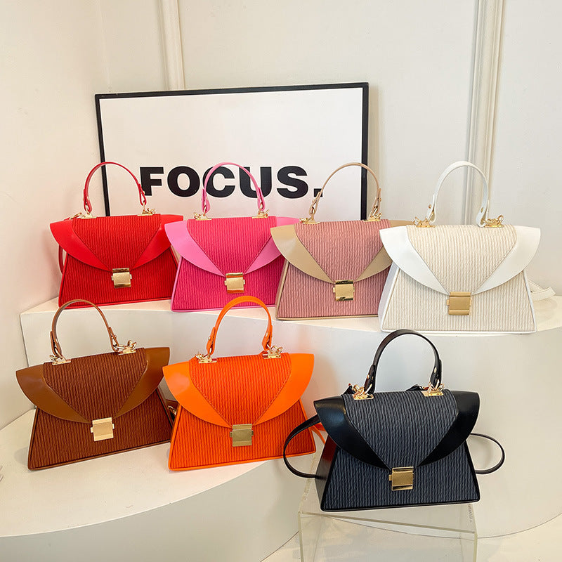 Fashion Stitching Contrast Clamping Handbag - PU Small Square Bag