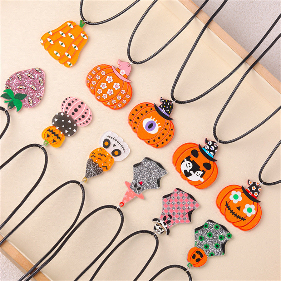 Collar acrílico creativo de calabaza fantasma con dibujos animados de Halloween