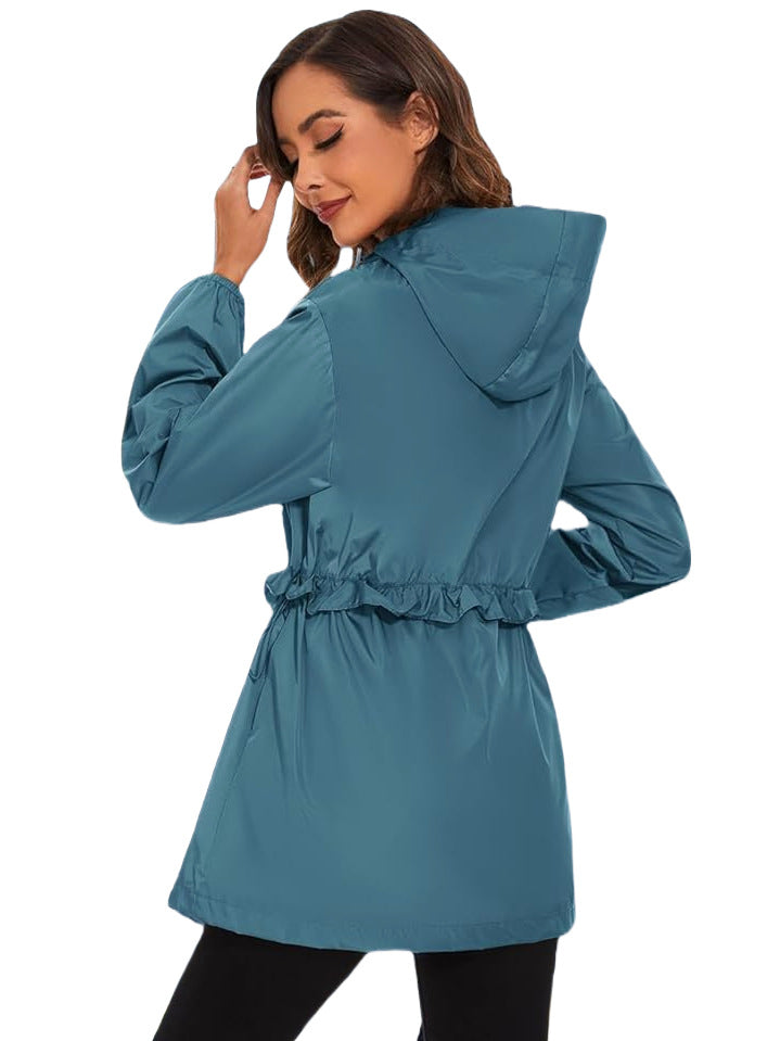 Sudadera impermeable informal de manga larga en color liso para mujer