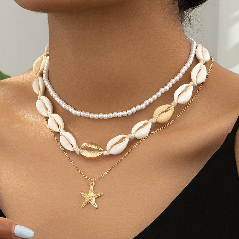 Collar multicapa de conchas de moda vacacional