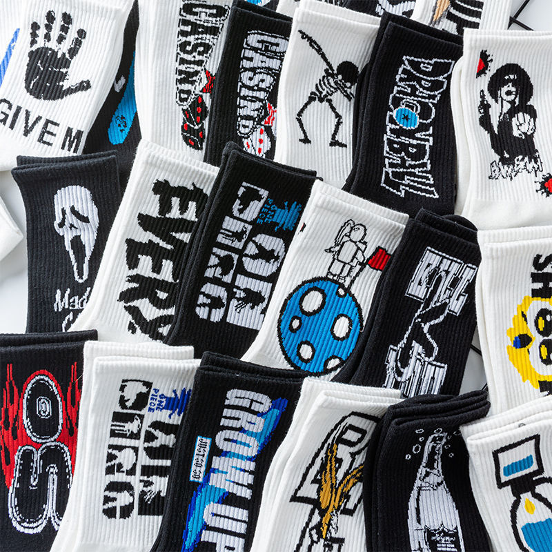 Calcetines de Halloween para hombre con diseño punk de calavera y palmeras y astronauta