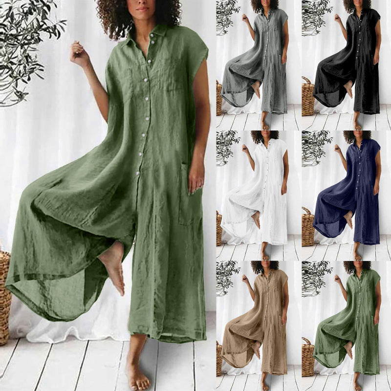 Combinaison en lin décontractée et confortable pour femme