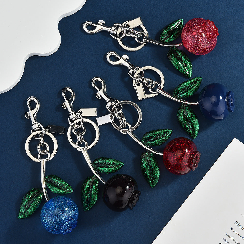 Women Fashion Crystal Blueberry Fruit Pendant Keychain