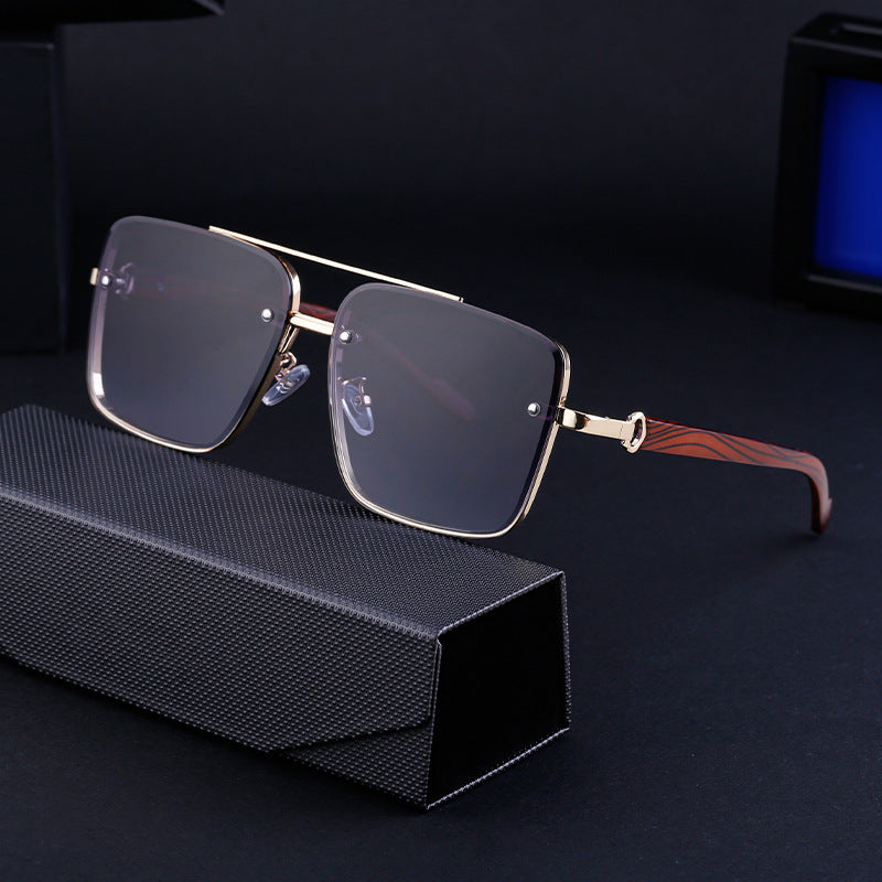 Gafas de sol informales de imitación de madera con borde cuadrado y diseño a la moda para hombre
