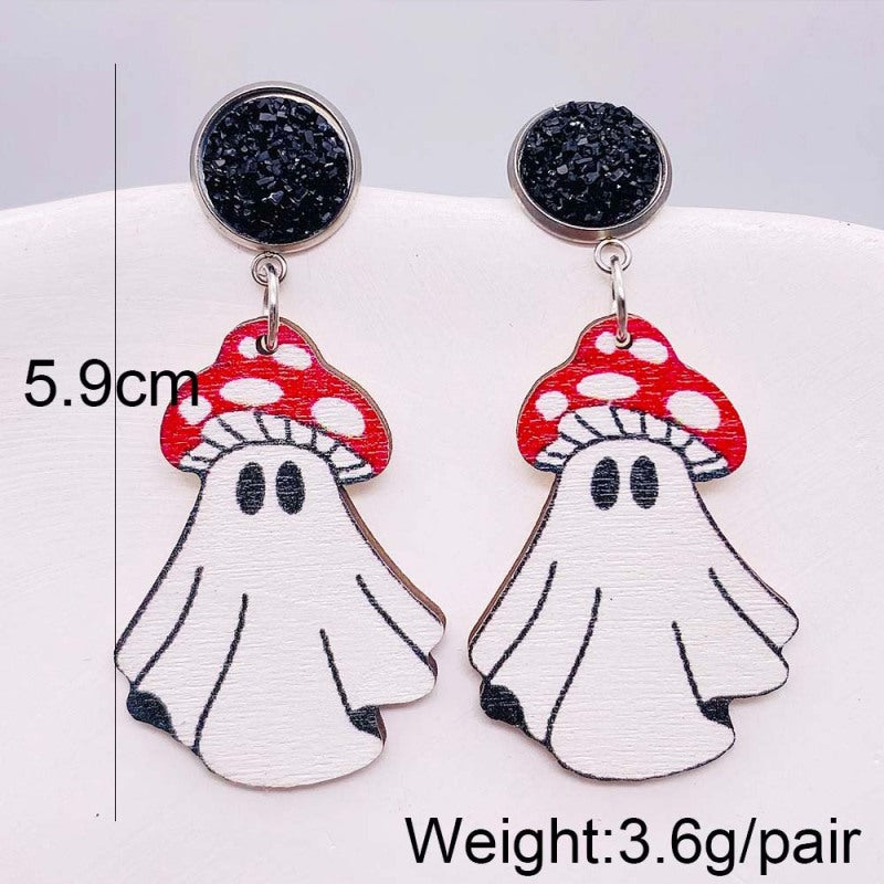 Halloween Women Fashion Retro Ghost Pulley Wooden Earrings