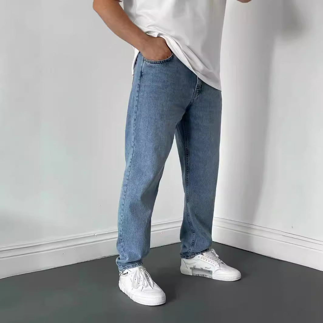 Vaqueros rectos casuales sencillos para hombre - Estilo vaquero multibolsillos