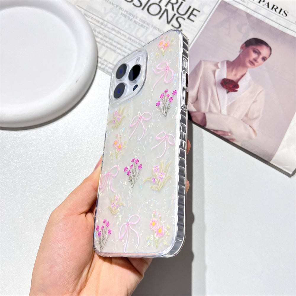 Funda de teléfono de TPU suave con lazo y flores pequeñas para mujer