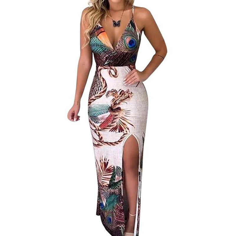 Vestido vintage bohemio con estampado floral y escote en V sin mangas para mujer